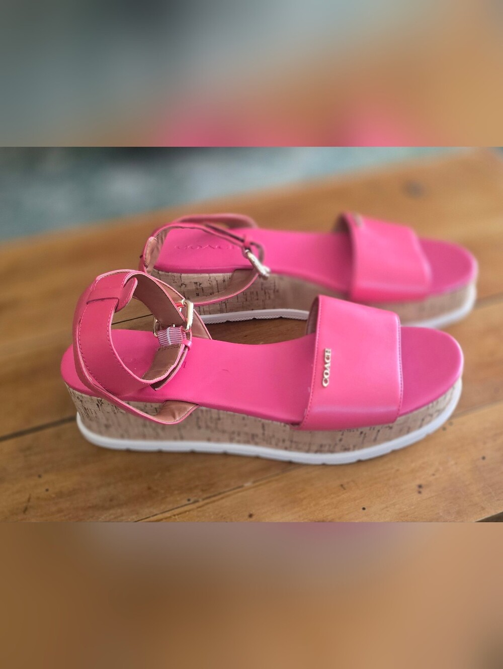 COACH Talulah Fuchsia Pink Cork Platform Sandals - Picture 5 of 10